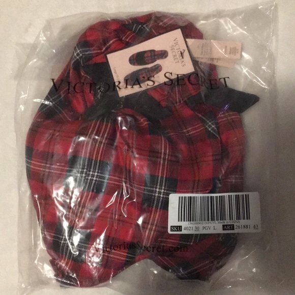 Victoria's Secret Signature Satin Slipper Black Sequin Plaid Large (9-10) NWT - Picture 3 of 3